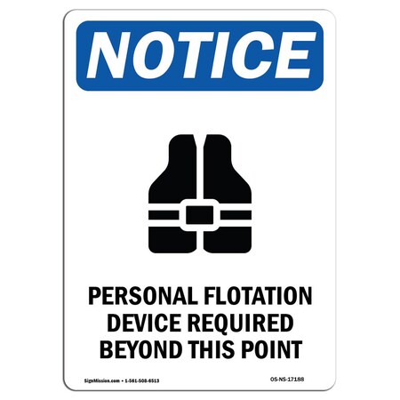 Signmission OSHA Notice Sign, Personal Flotation With Symbol, 10in X 7in Rigid Plastic, 7" W, 10" H, Portrait OS-NS-P-710-V-17188
